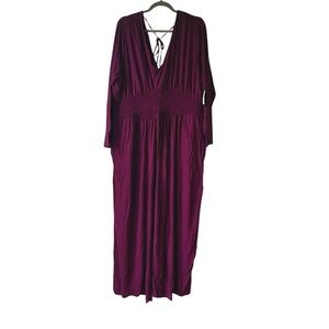 Old Navy Plum Maxi Dress XXL Smocked Waist Long Sleeve V-Neck Boho New NWT